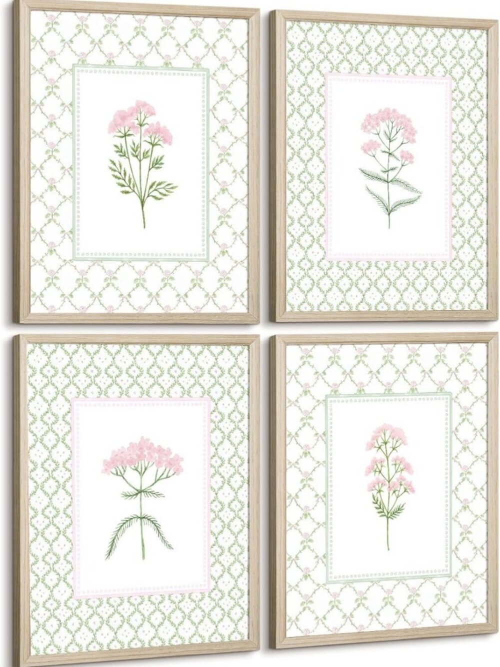 Floral Nursery Wall Art - Wildflower Canvas Decor for Baby Room, Pink & Green